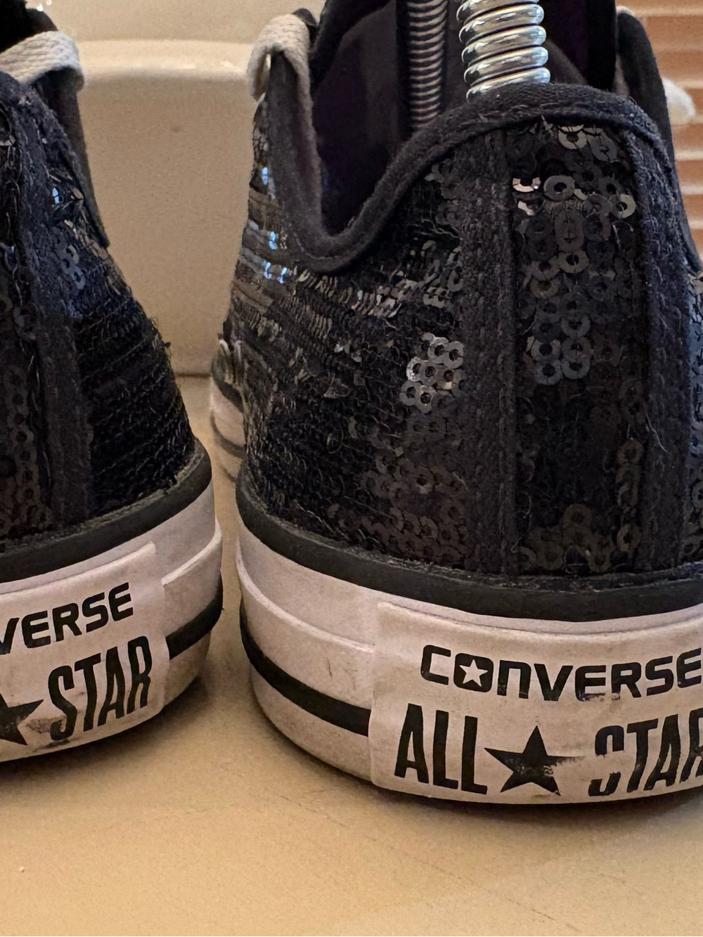 Converse Black Sequin Low Top Sneakers with White Accents - Picture 4 of 8